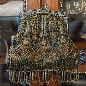 Artisan Beaded Clutch - Gold and Black